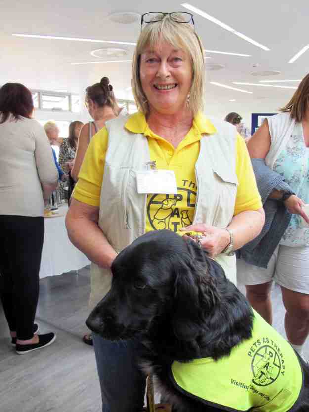 Brodie is the new petting dog who visits the hospital weekly, benefitting the patients hugely.