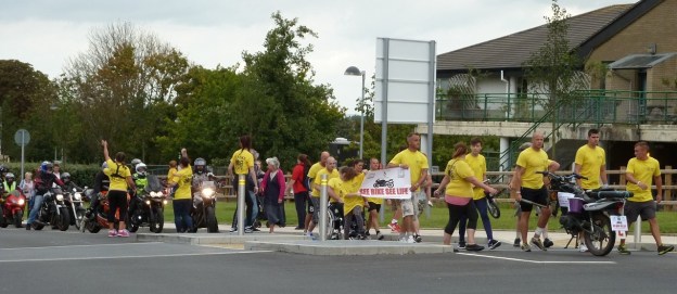 The team arrive at Southmead Hospital accompanied by a host of bikers.